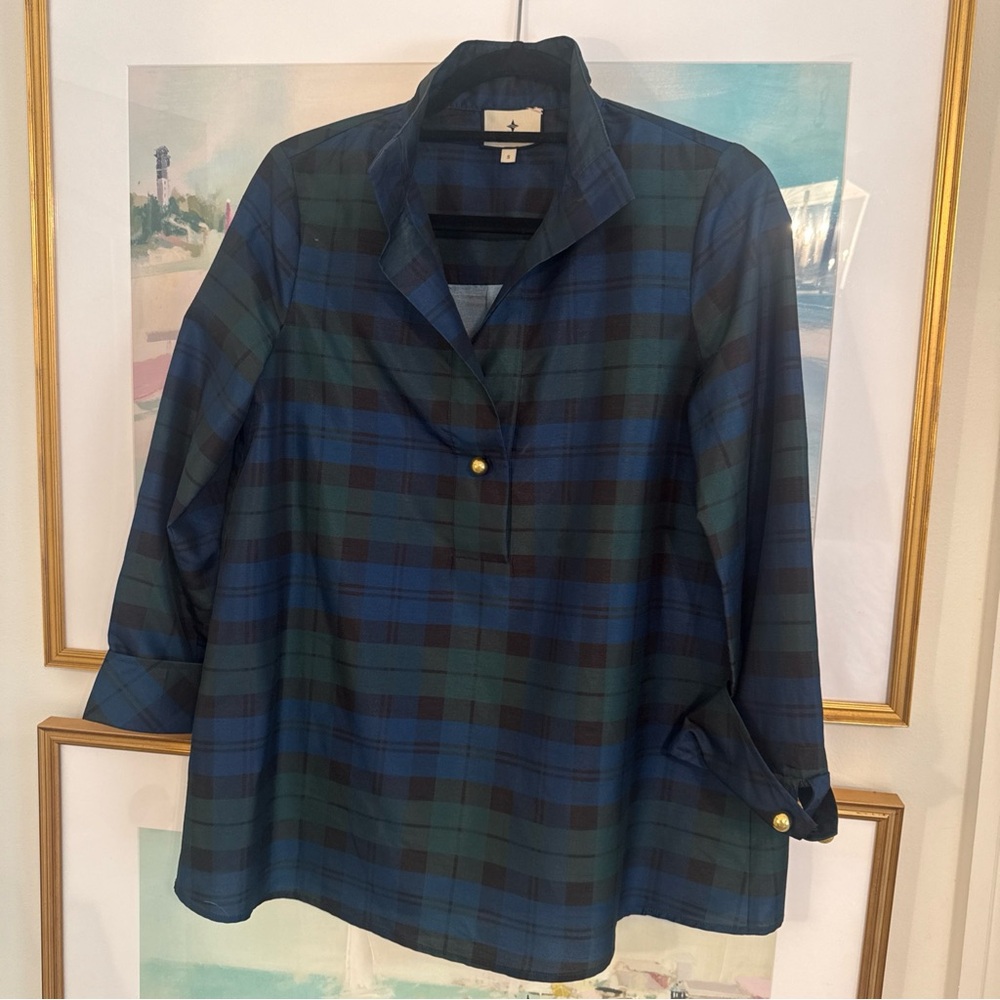 Tuckernuck Navy and Forest Green Plaid Button-Down Top - Picture 2 of 6